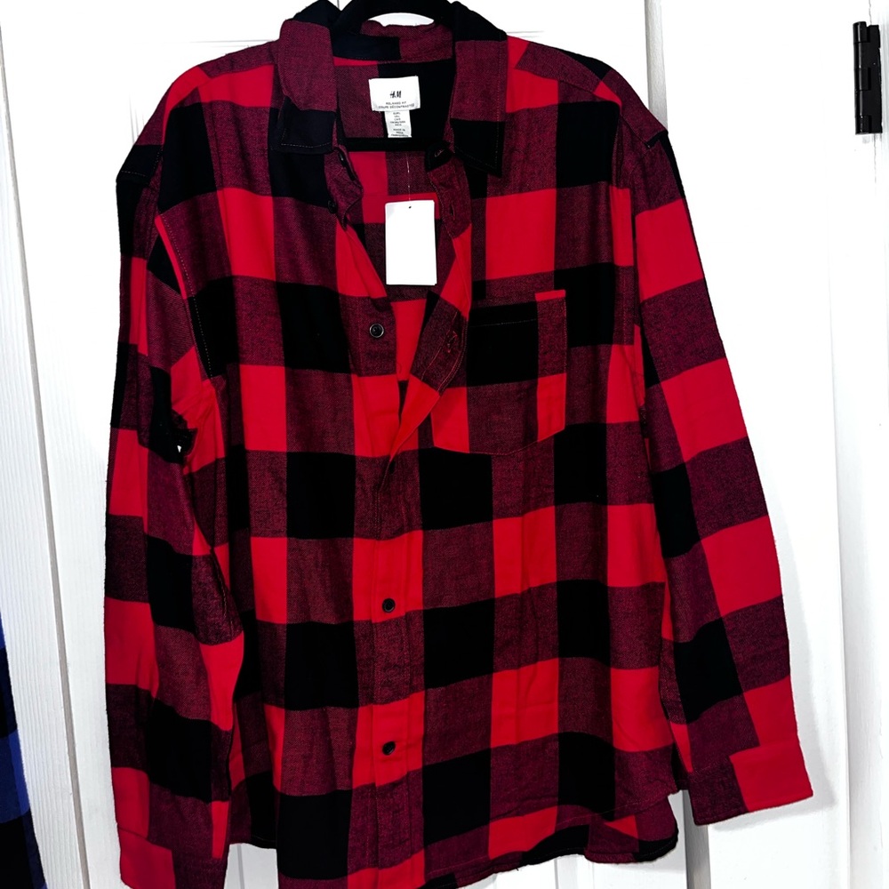 H&M Men's Red and Black Plaid Shirt